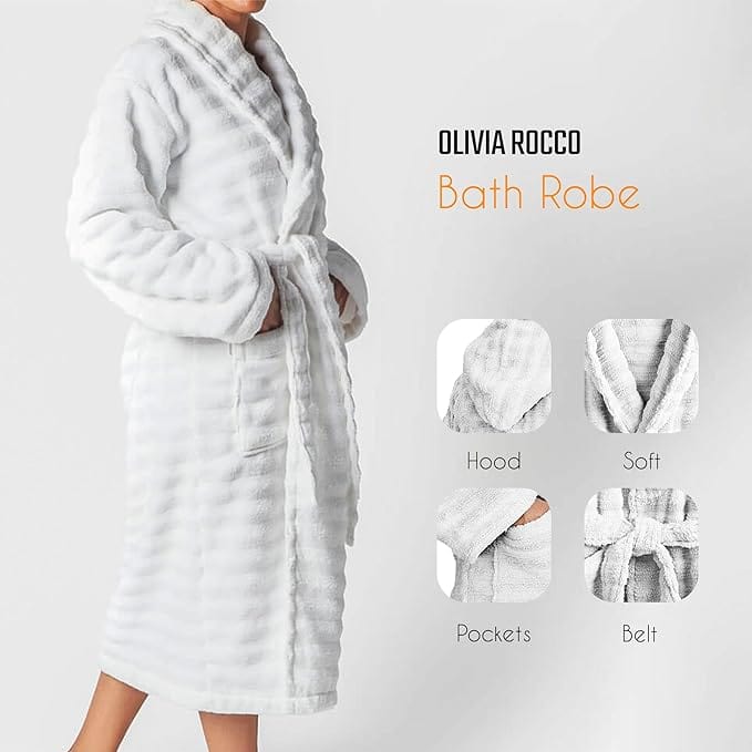OLIVIA ROCCO Hydro Cotton Hooded Bath Robe – Luxury Ribbed Unisex Loungewear