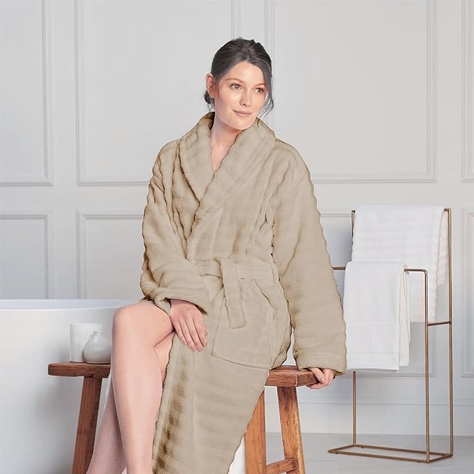 OLIVIA ROCCO Hydro Cotton Hooded Bath Robe – Luxury Ribbed Unisex Loungewear