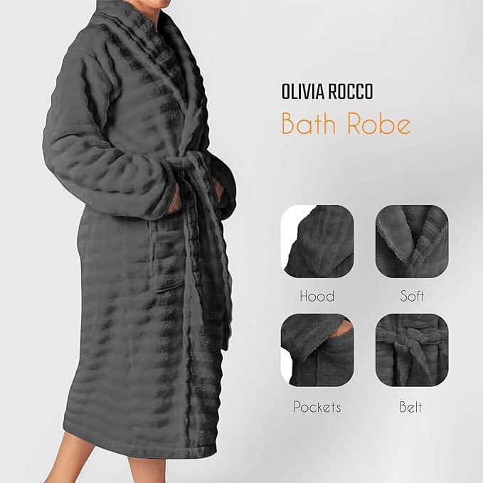 OLIVIA ROCCO Hydro Cotton Hooded Bath Robe – Luxury Ribbed Unisex Loungewear