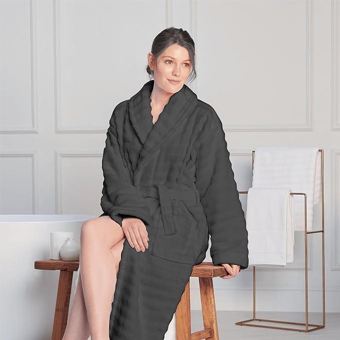 OLIVIA ROCCO Hydro Cotton Hooded Bath Robe – Luxury Ribbed Unisex Loungewear