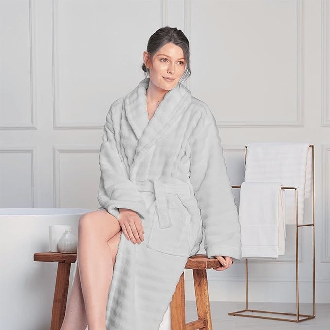 OLIVIA ROCCO Hydro Cotton Hooded Bath Robe – Luxury Ribbed Unisex Loungewear