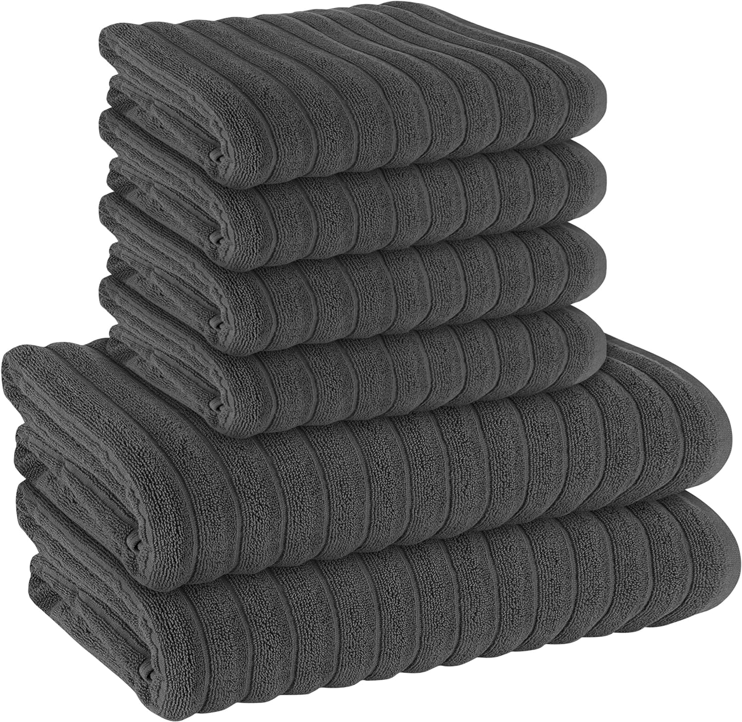 OLIVIA ROCCO Hydro Cotton Bath Sheets – 2 Pack Ribbed Charcoal Towels