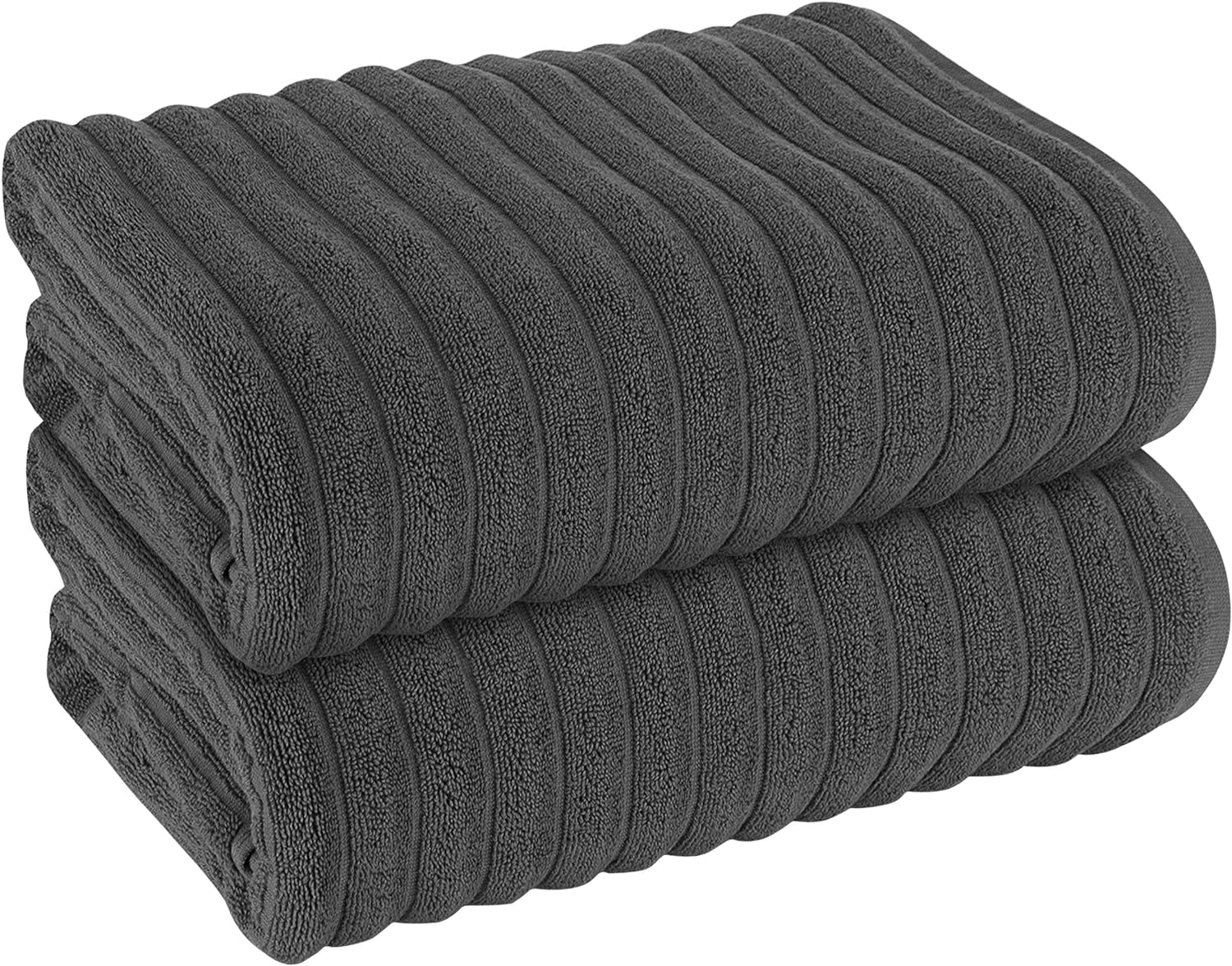 OLIVIA ROCCO Hydro Cotton Bath Sheets – 2 Pack Ribbed Charcoal Towels