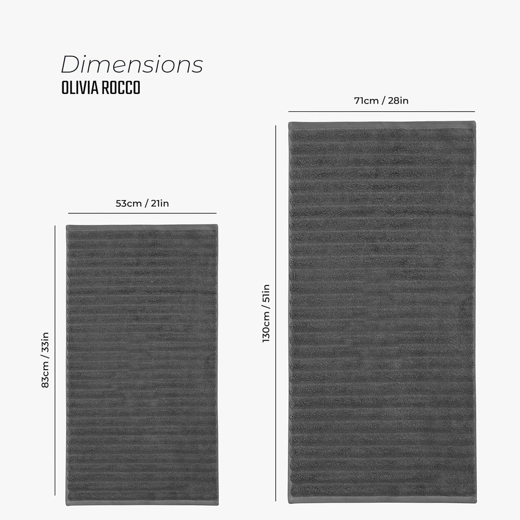 OLIVIA ROCCO Hydro Cotton Bath Sheets – 2 Pack Ribbed Charcoal Towels