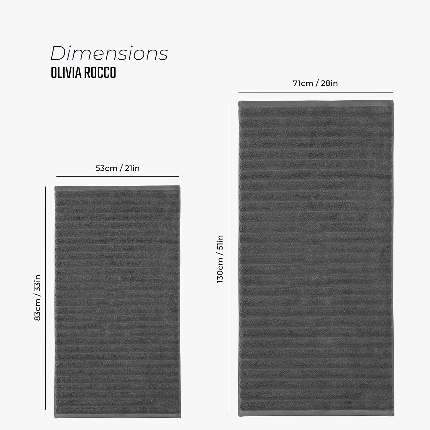 OLIVIA ROCCO Hydro Cotton Bath Sheets – 2 Pack Ribbed Charcoal Towels
