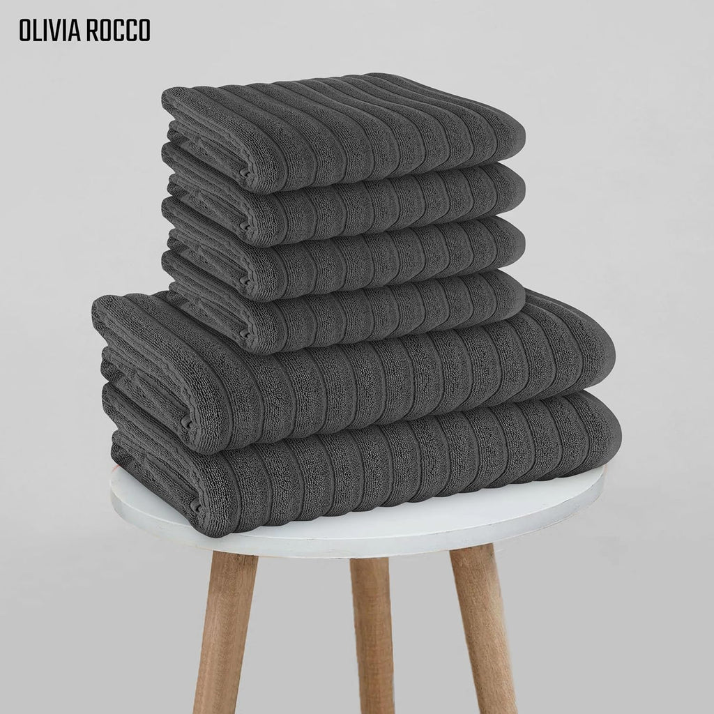 OLIVIA ROCCO Hydro Cotton Bath Sheets – 2 Pack Ribbed Charcoal Towels