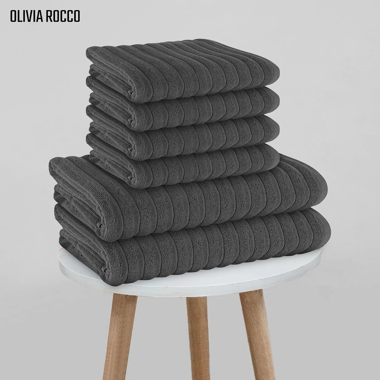 OLIVIA ROCCO Hydro Cotton Bath Sheets – 2 Pack Ribbed Charcoal Towels