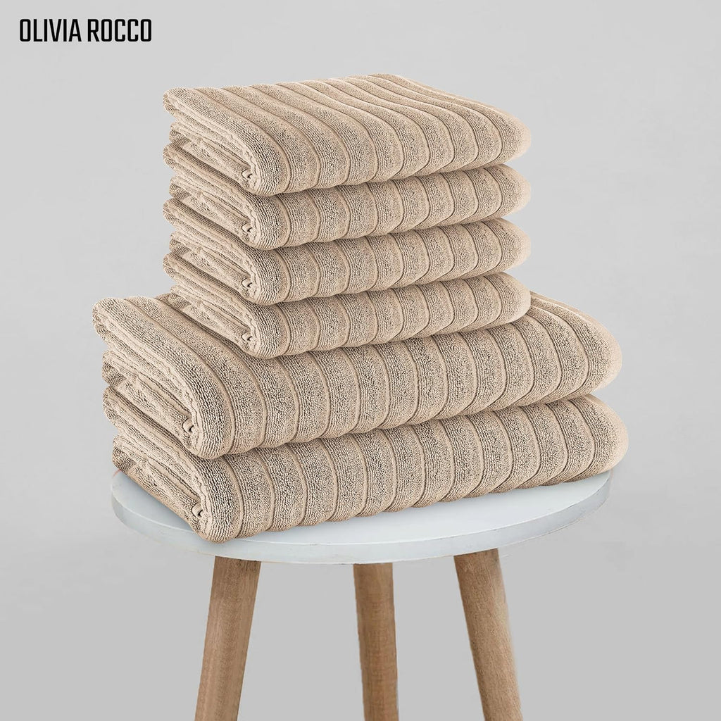 OLIVIA ROCCO Hydro Cotton Bath Sheets – 2 Pack Ribbed Charcoal Towels