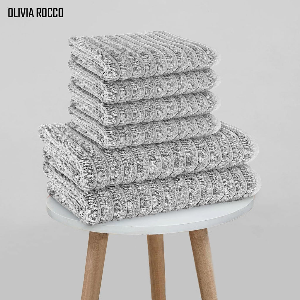 OLIVIA ROCCO Hydro Cotton Bath Sheets – 2 Pack Ribbed Charcoal Towels