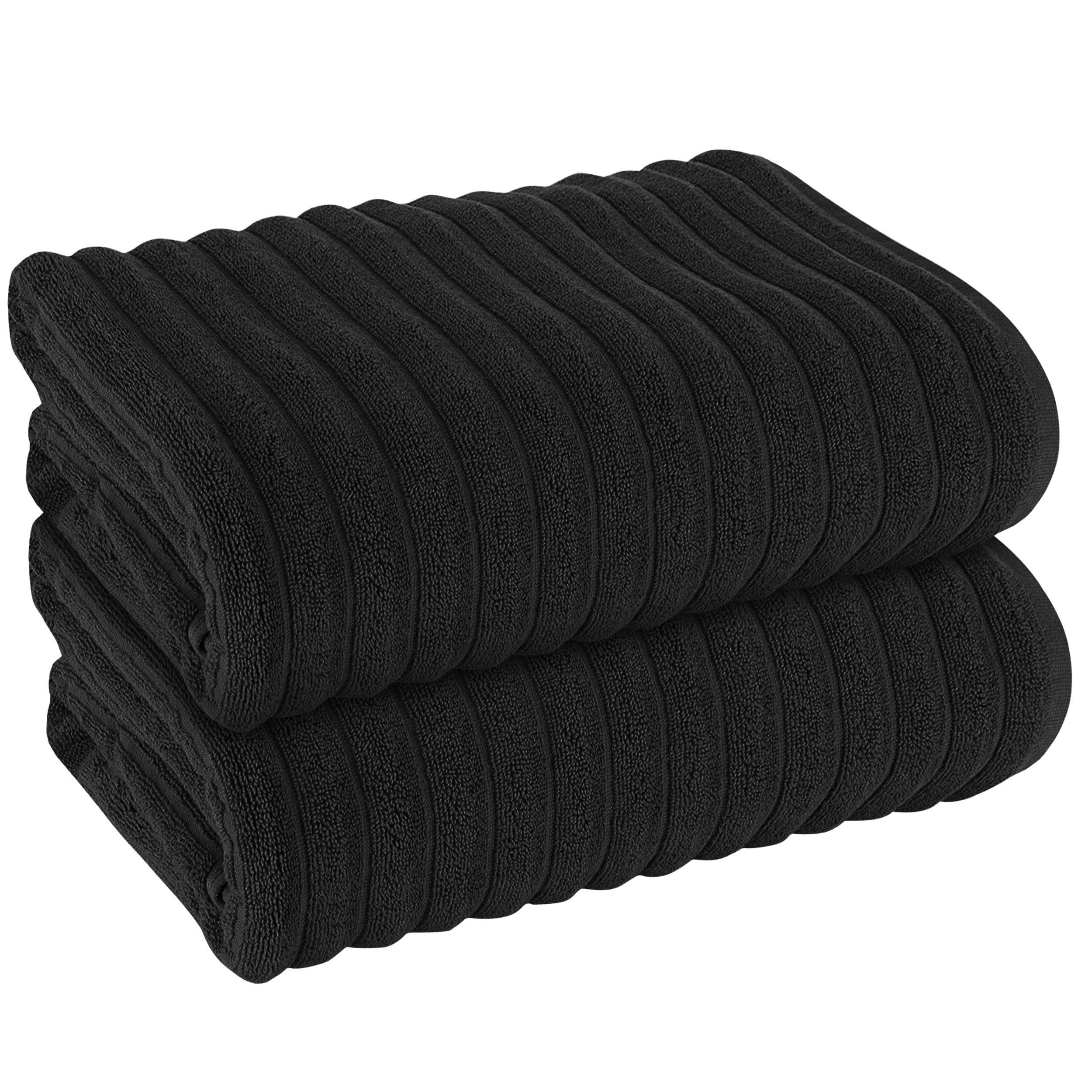 OLIVIA ROCCO Hydro Cotton Bath Sheets – 2 Pack Ribbed Charcoal Towels