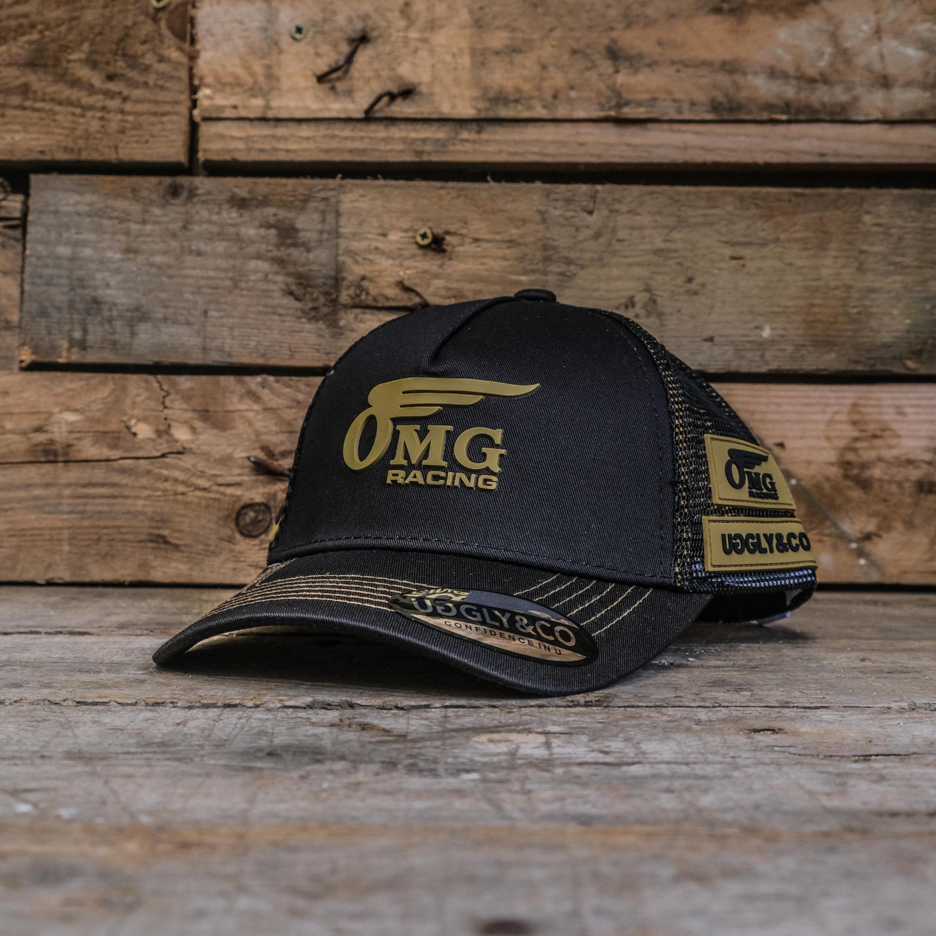 OMG Racing Trucker Hat – Uggly & Co Black and Gold Superbike Cap