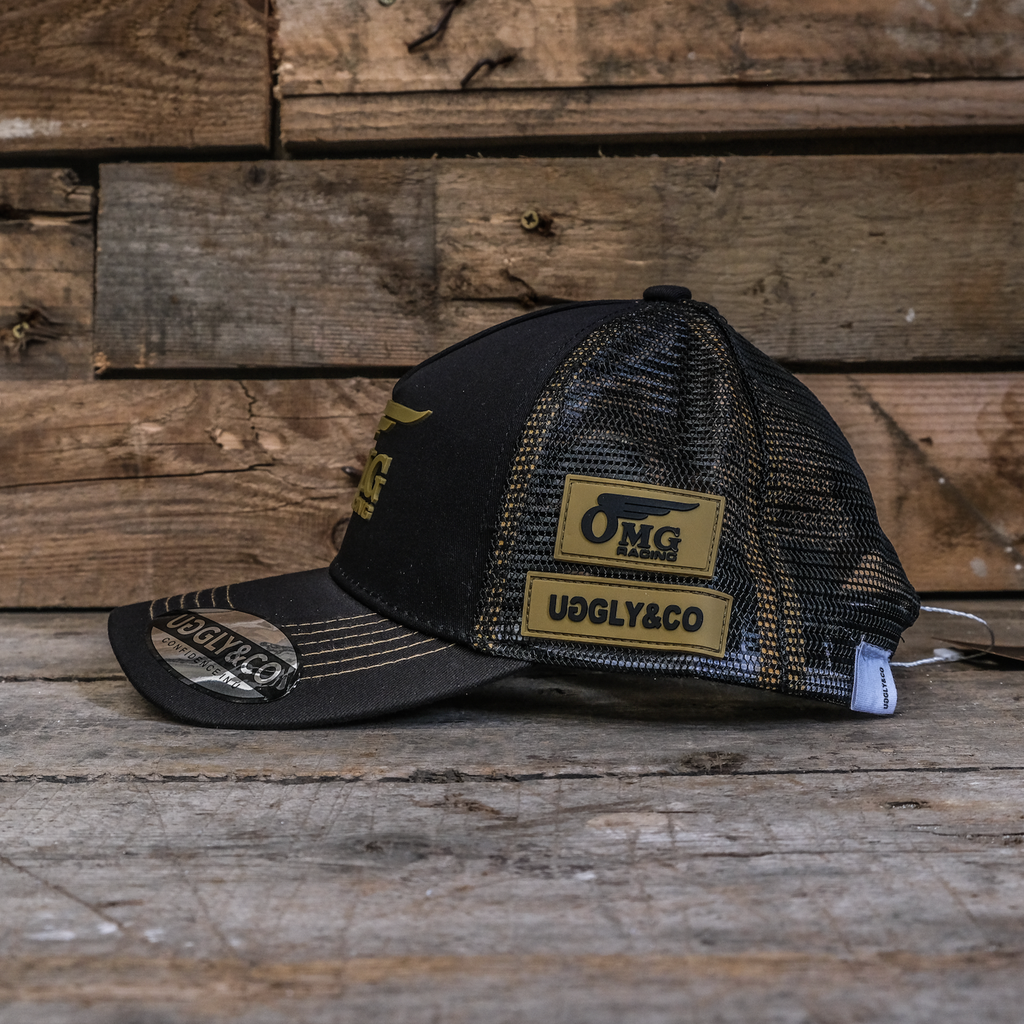 OMG Racing Trucker Hat – Uggly & Co Black and Gold Superbike Cap