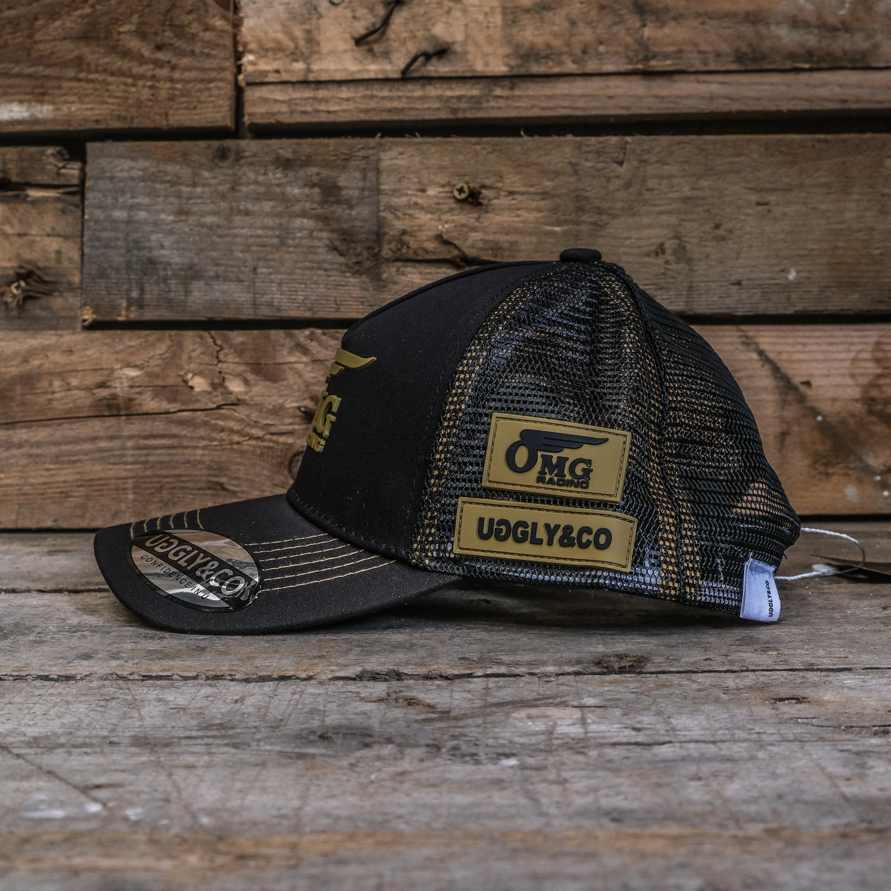 OMG Racing Trucker Hat – Uggly & Co Black and Gold Superbike Cap