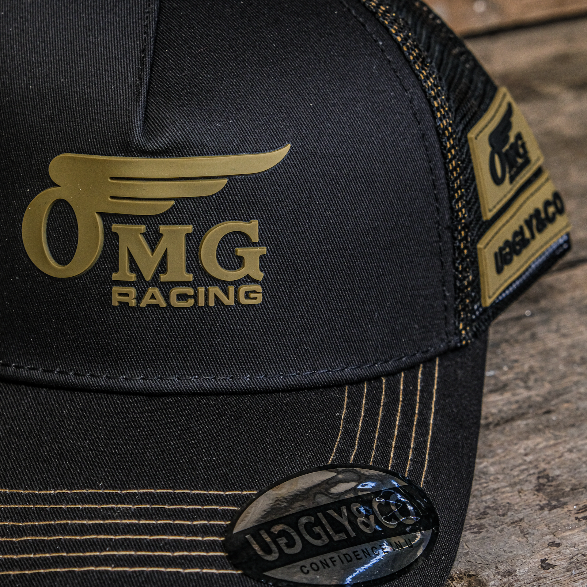 OMG Racing Trucker Hat – Uggly & Co Black and Gold Superbike Cap
