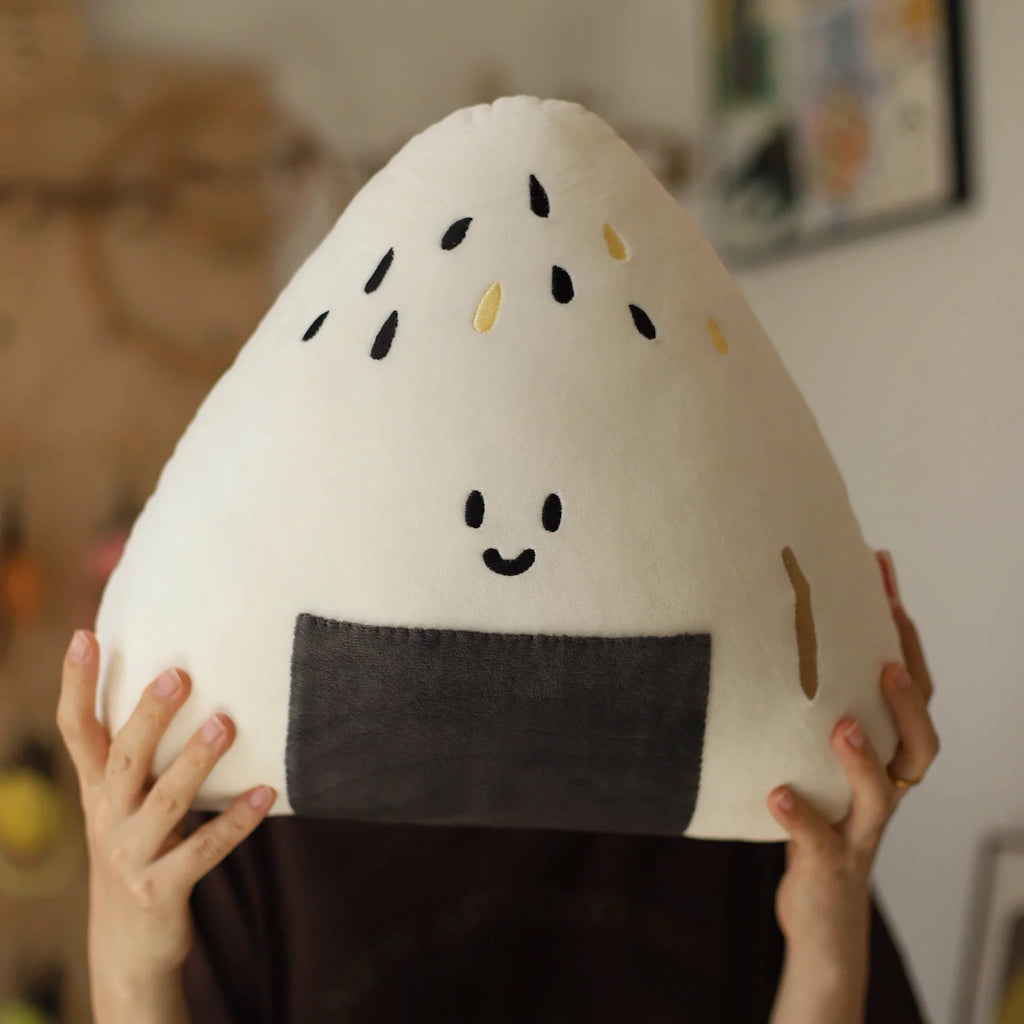 LuLuFun Studio Onigiri Plush Pillow – Soft Kawaii Food Decor, White