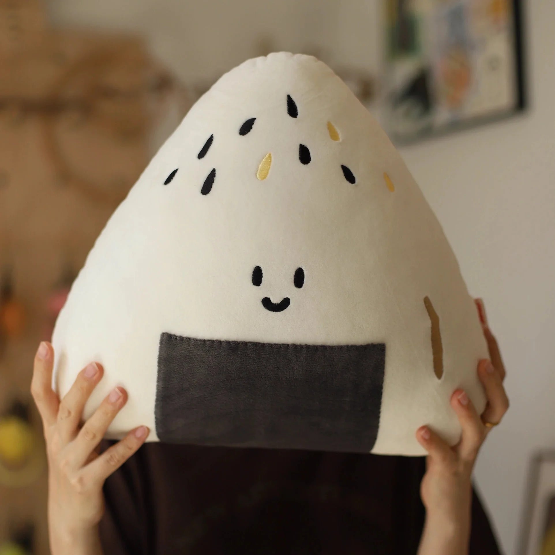LuLuFun Studio Onigiri Plush Pillow – Soft Kawaii Food Decor, White