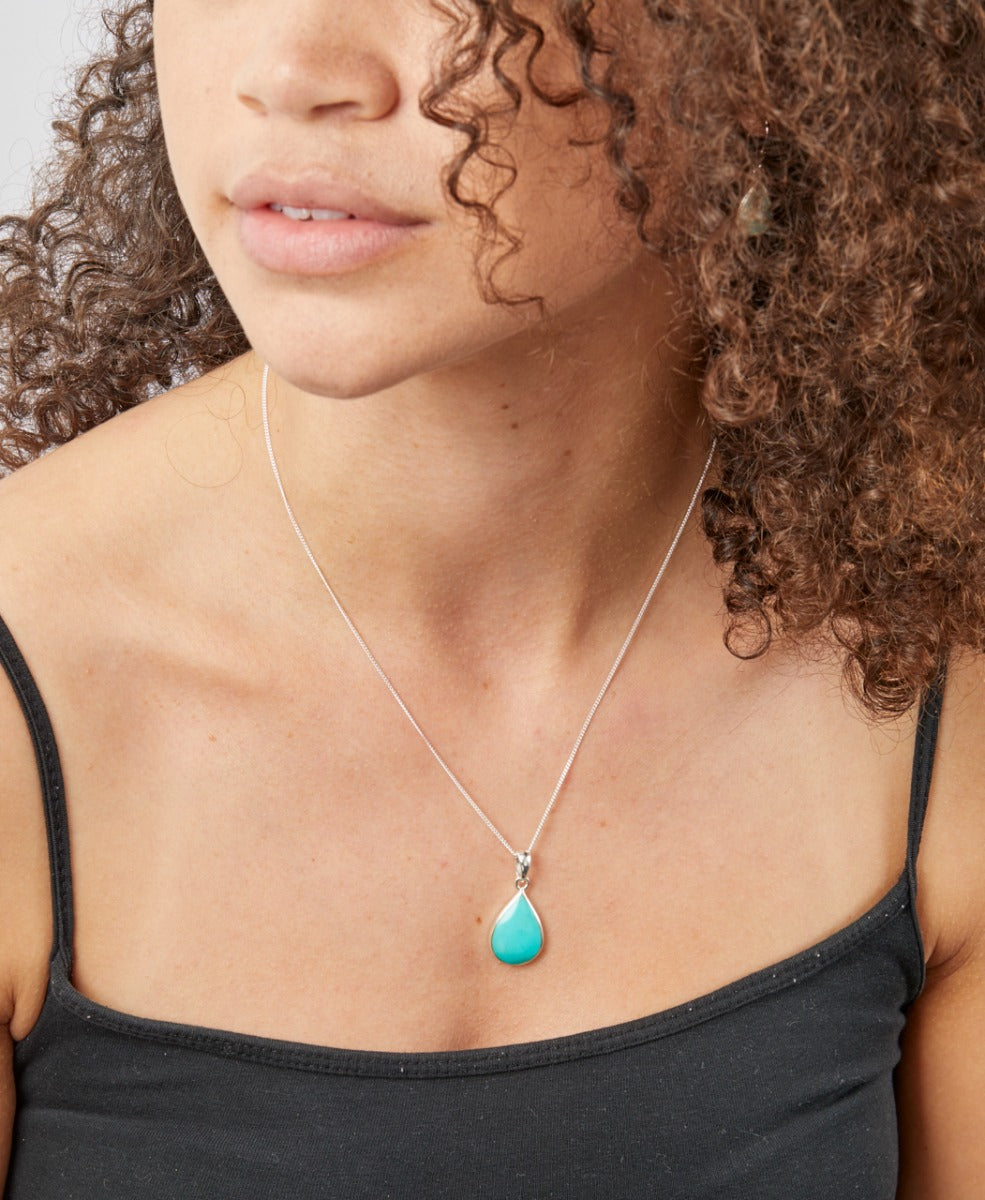 Gecko Jewellery Synthetic Turquoise Teardrop Pendant in Sterling Silver
