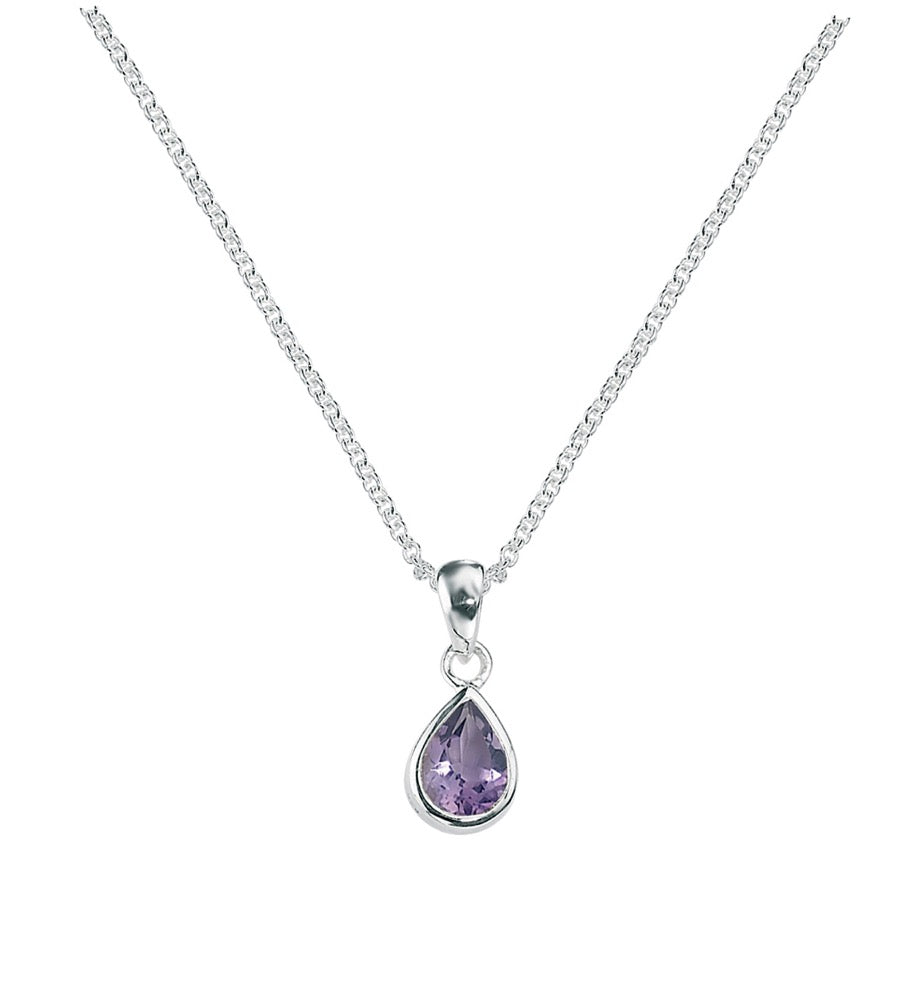 Gecko Jewellery Amethyst Teardrop Pendant in Sterling Silver Necklace