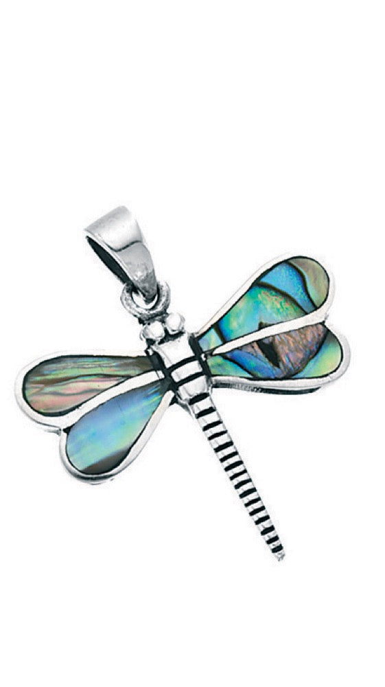 Dragonfly Paua Shell Pendant in Sterling Silver | Gecko Jewellery Retail