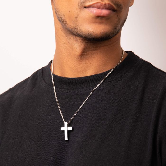 Gecko Jewellery Two Tone Stainless Steel Cross Pendant - Polished & Satin