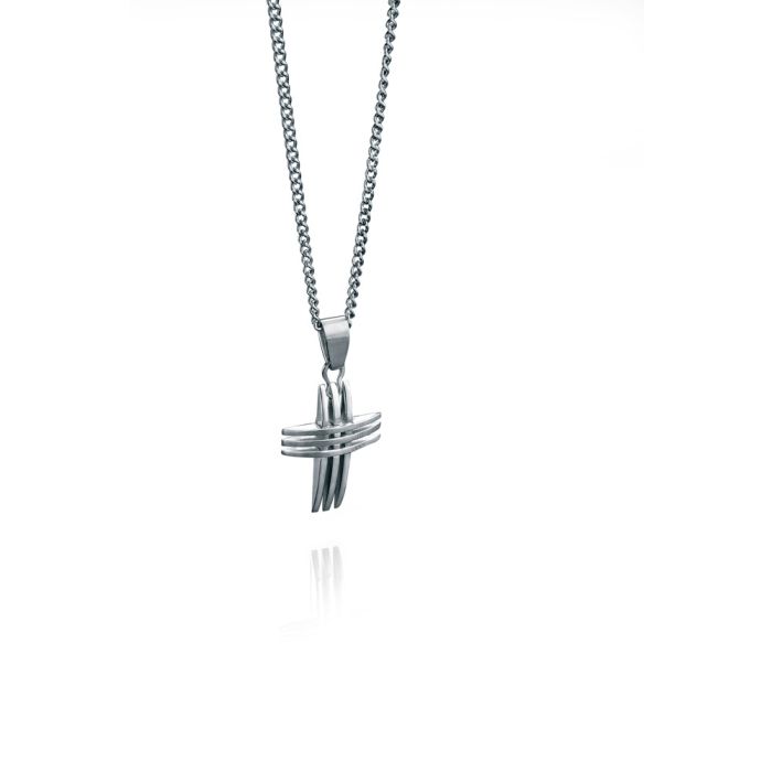 Gecko Jewellery Triple Bar Cross Pendant in Polished Stainless Steel