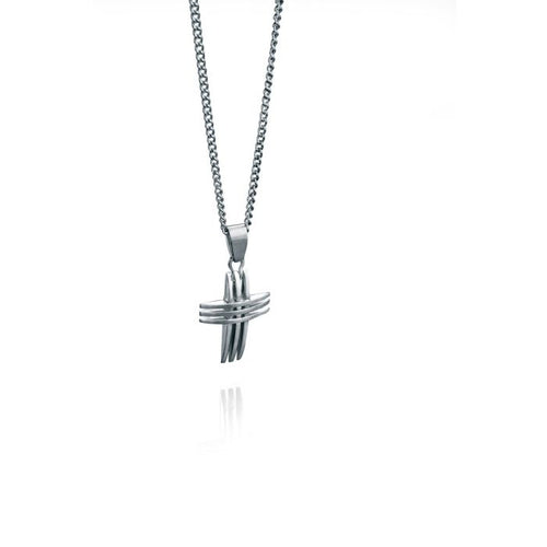 Gecko Jewellery Triple Bar Cross Pendant in Polished Stainless Steel