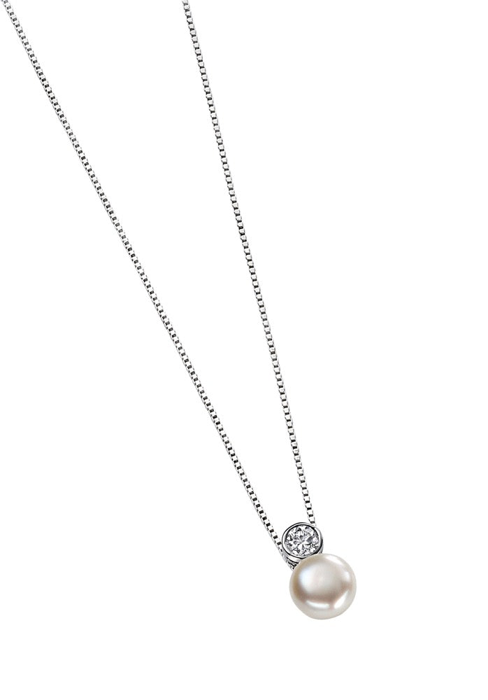 Gecko Jewellery White Fresh Water Pearl & Cubic Zirconia Silver Pendant