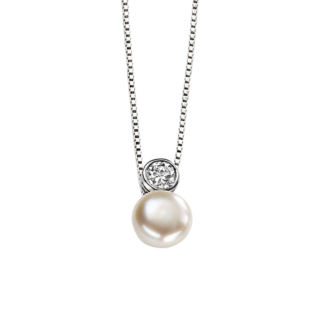 Gecko Jewellery White Fresh Water Pearl & Cubic Zirconia Silver Pendant