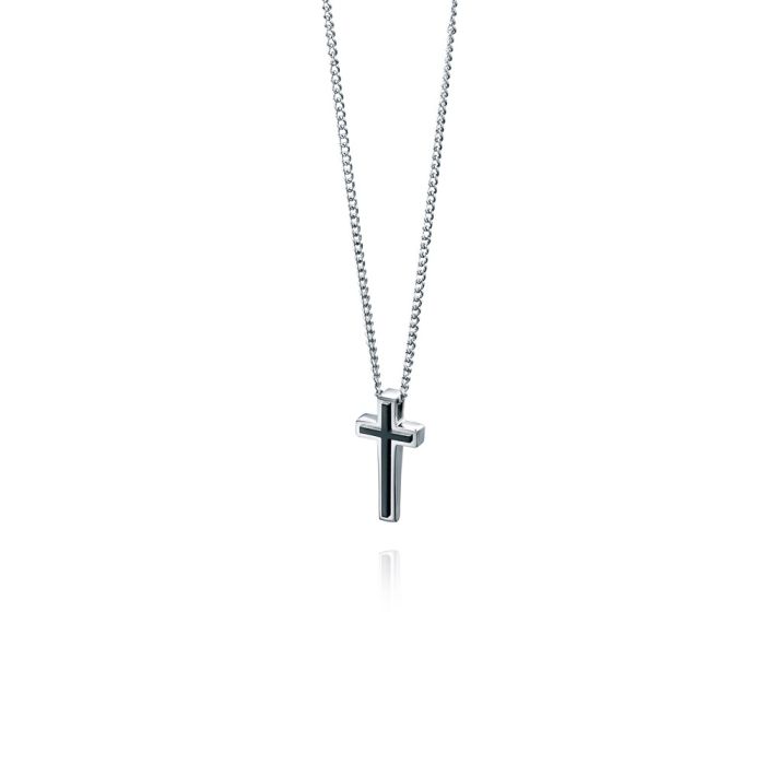 Gecko Jewellery Black IP Detail Cross Pendant in Stainless Steel