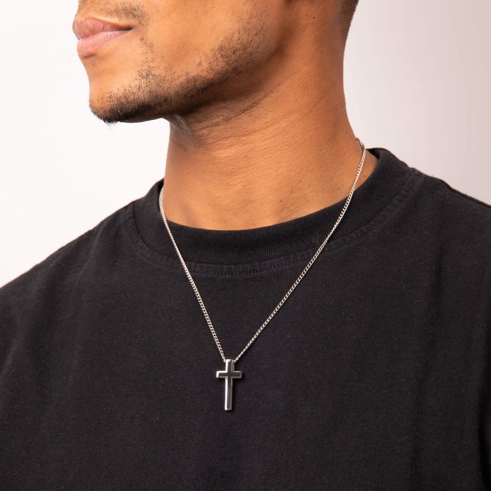 Gecko Jewellery Black IP Detail Cross Pendant in Stainless Steel