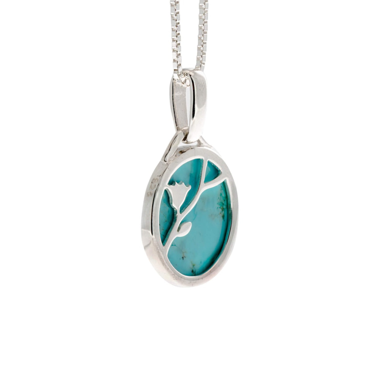 Gecko Jewellery Sterling Silver Flower Pendant with Turquoise Stone