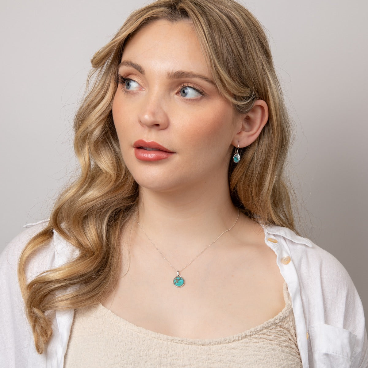 Gecko Jewellery Sterling Silver Turquoise Flower Pattern Disc Earrings