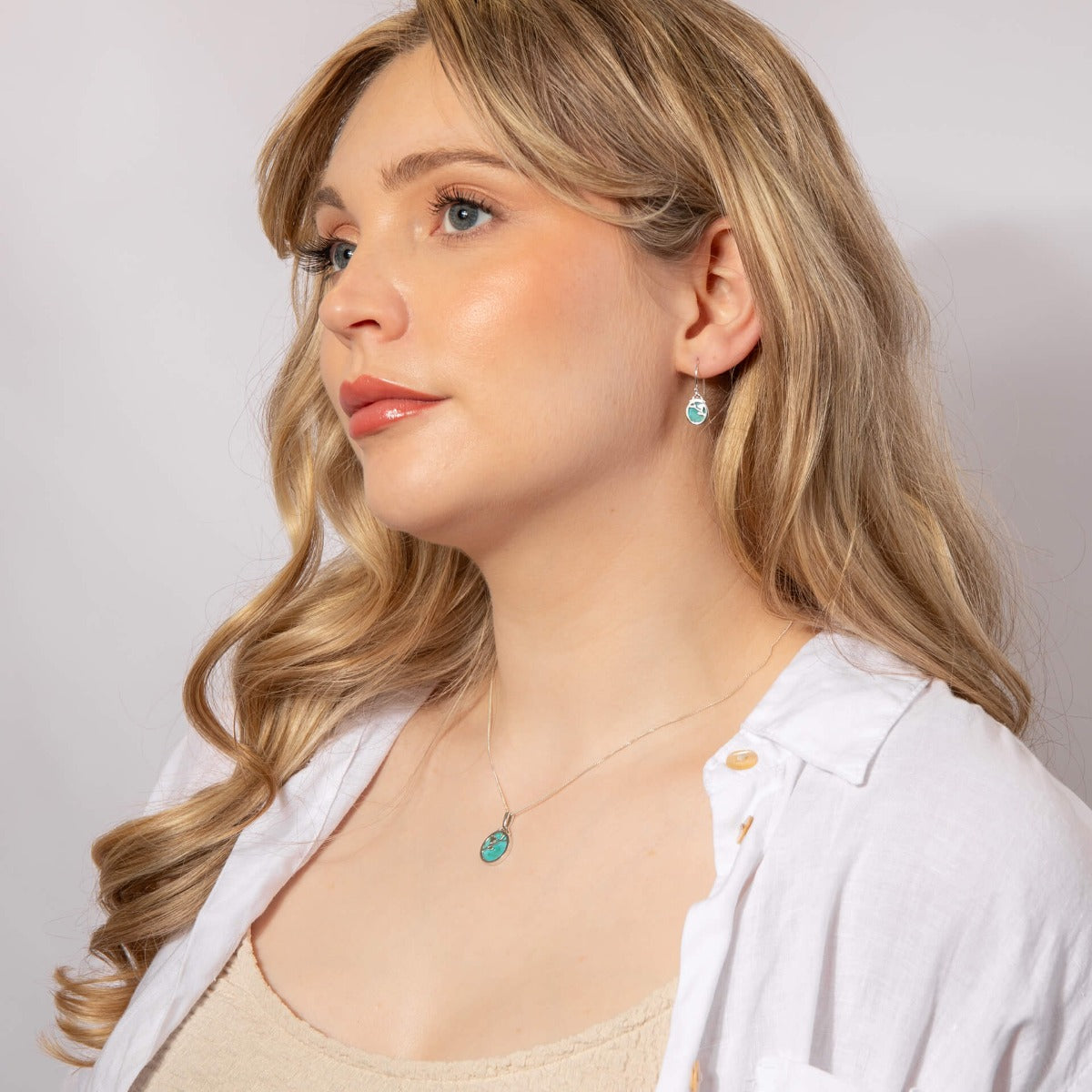 Gecko Jewellery Sterling Silver Turquoise Flower Pattern Disc Earrings
