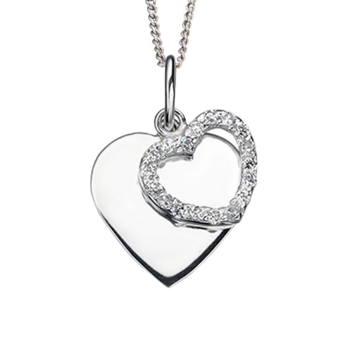 Gecko Jewellery Double Heart Pendant | Sterling Silver Cubic Zirconia