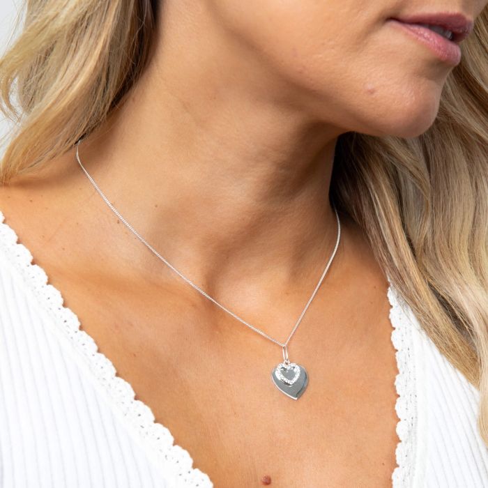 Gecko Jewellery Double Heart Pendant | Sterling Silver Cubic Zirconia