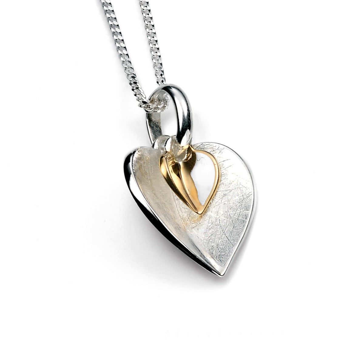 Gecko Jewellery Mixed Metal Double Heart Pendant in Sterling Silver