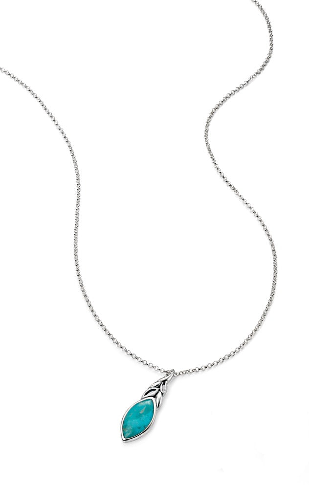 Gecko Jewellery Sterling Silver Turquoise Leaf Shape Pendant Necklace