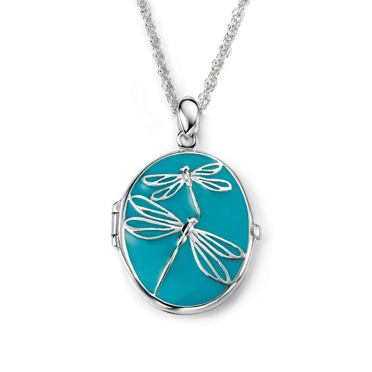 Dragonfly Blue Enamel Locket | Sterling Silver Necklace by Gecko Jewellery