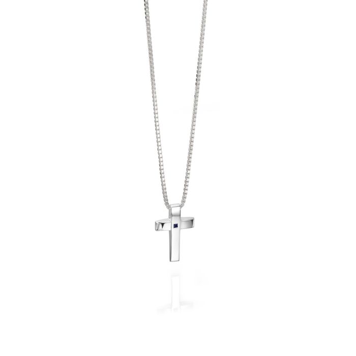 Gecko Jewellery Blue Sapphire Cross Pendant in Sterling Silver