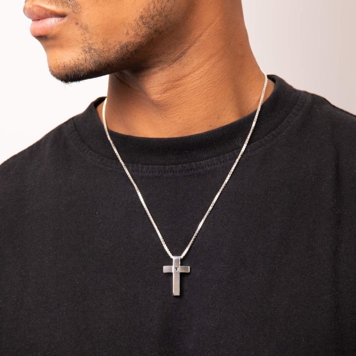 Gecko Jewellery Blue Sapphire Cross Pendant in Sterling Silver
