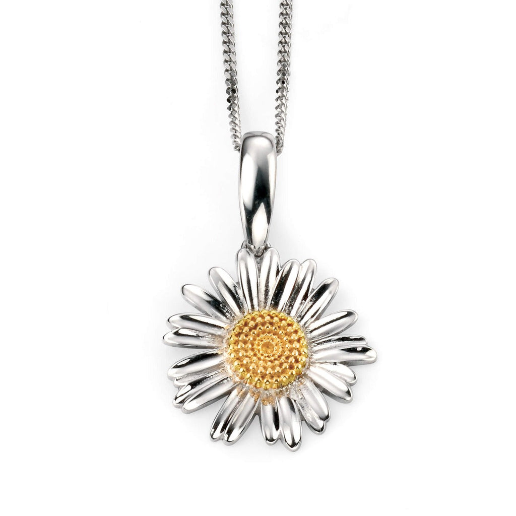 Gecko Jewellery Yellow Gold Plated Daisy Pendant – Rhodium Finish