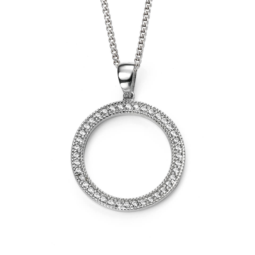 Gecko Jewellery Rhodium Plated Sterling Silver Cubic Zirconia Circle Pendant