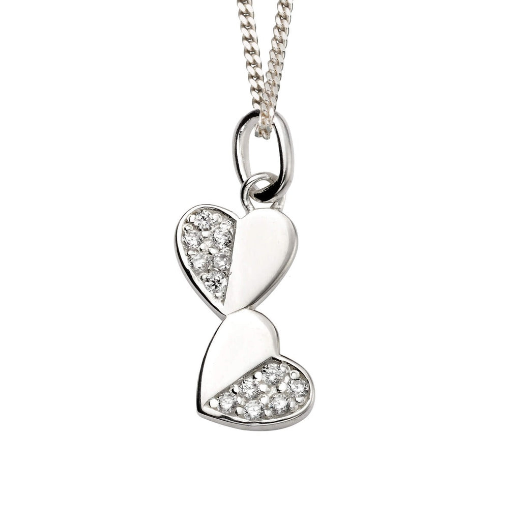 Gecko Jewellery Sterling Silver Double Heart Cubic Zirconia Pendant