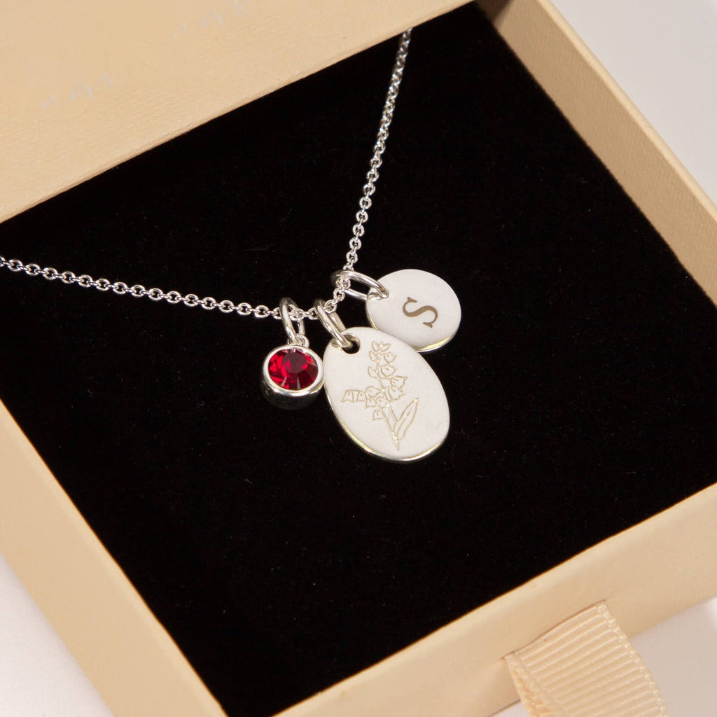 Gecko Jewellery Recycled Sterling Silver Engravable Birth Bloom Pendant