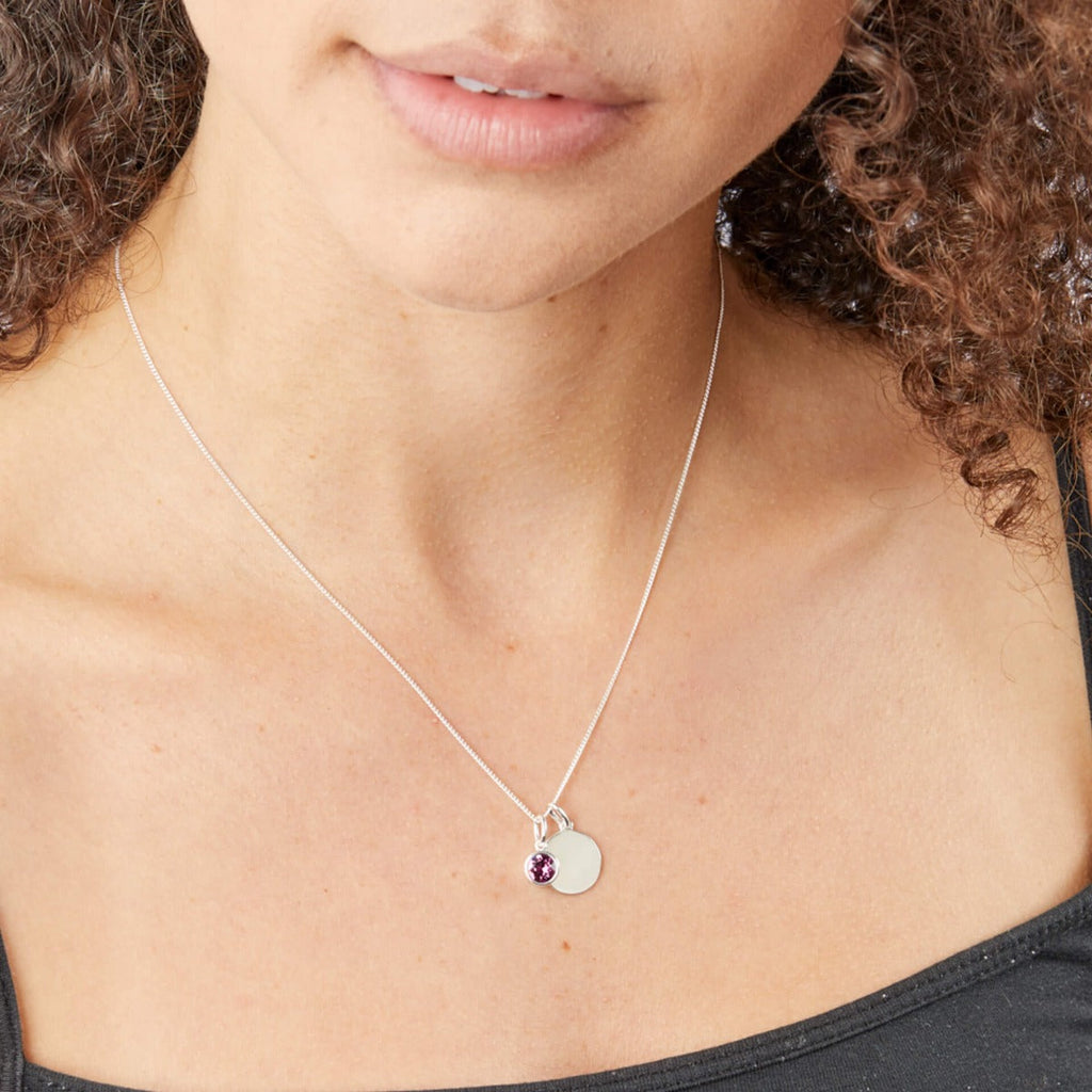 Crystal Birthstone Charm – Sterling Silver Pendant by Gecko Jewellery