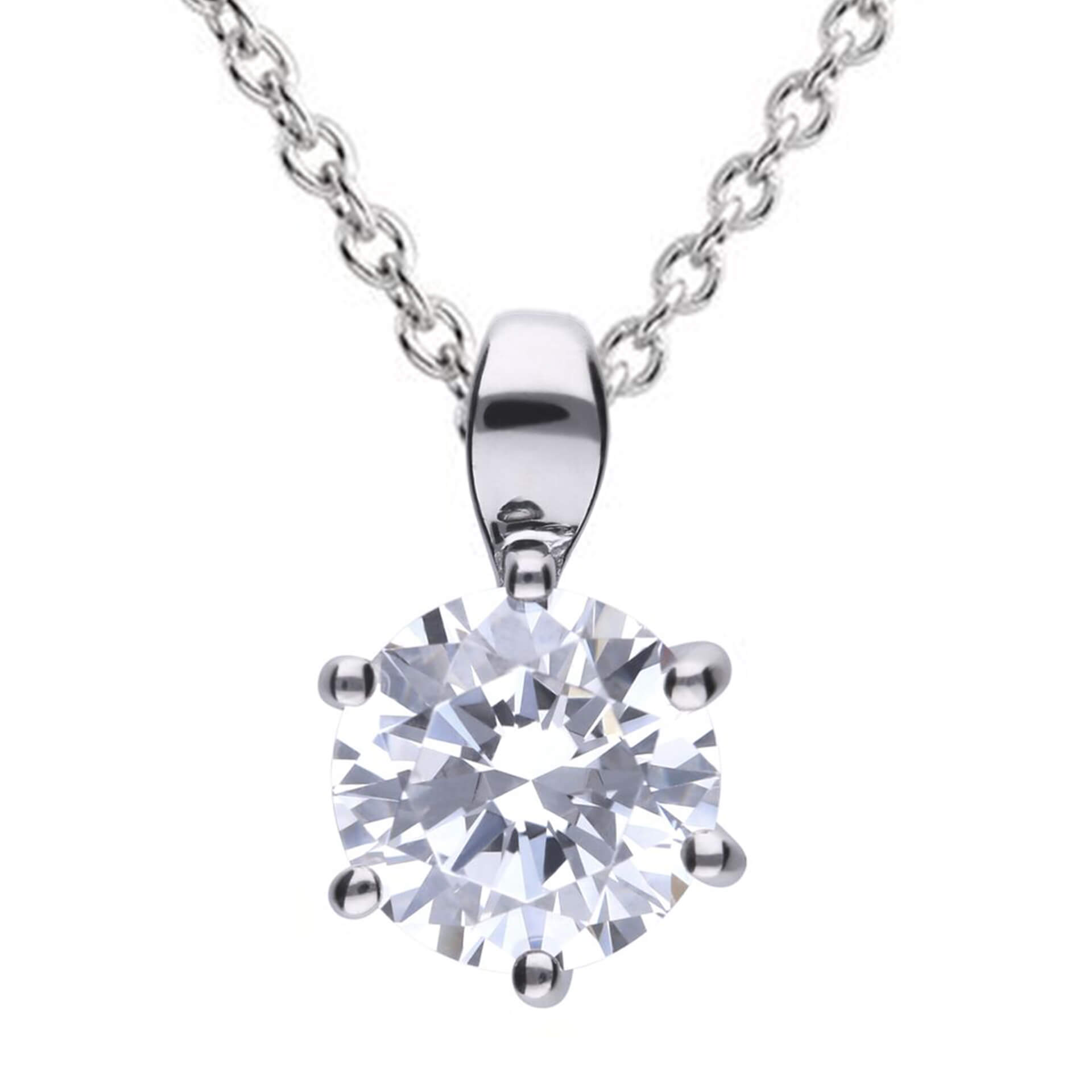 Diamonfire Six Claw Carat Pendant – Sterling Silver Zirconia Necklace