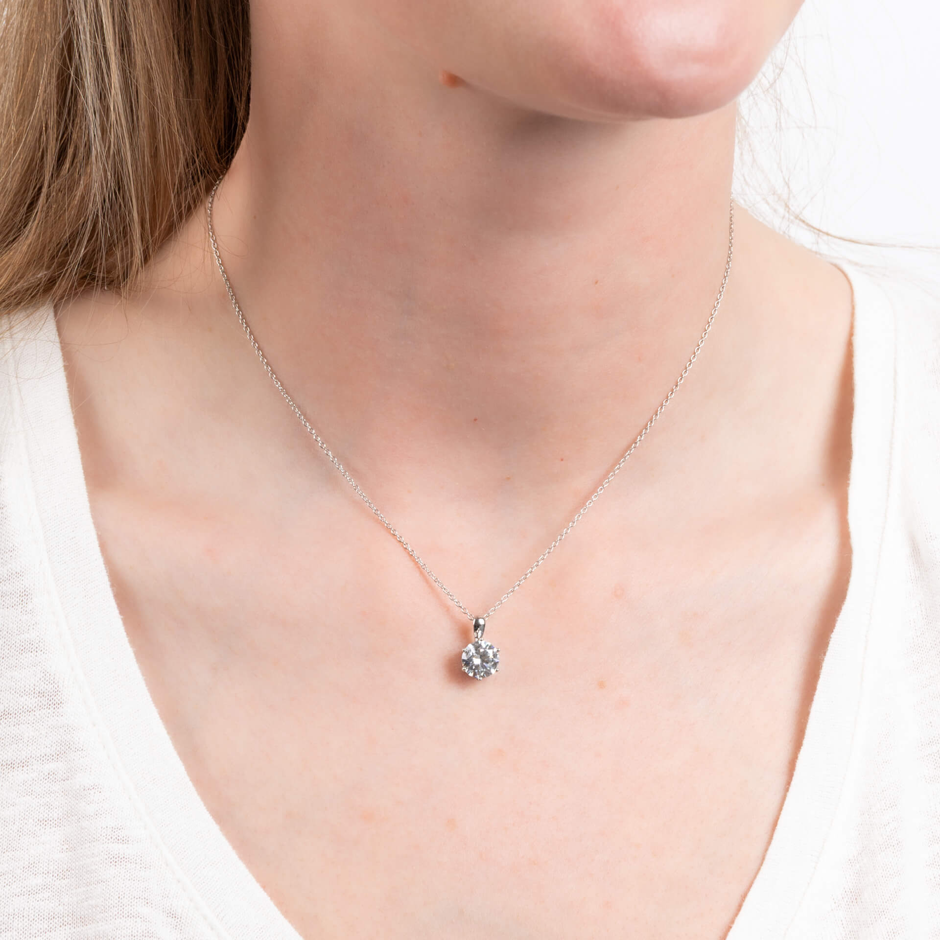 Diamonfire Six Claw Carat Pendant – Sterling Silver Zirconia Necklace