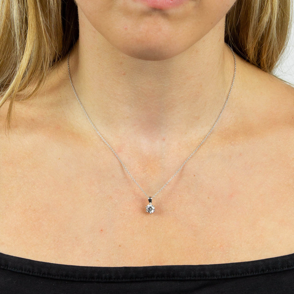 Diamonfire Six Claw Carat Pendant – Sterling Silver Zirconia Necklace