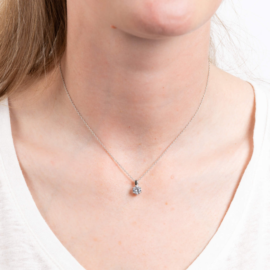 Diamonfire Six Claw Carat Pendant – Sterling Silver Zirconia Necklace