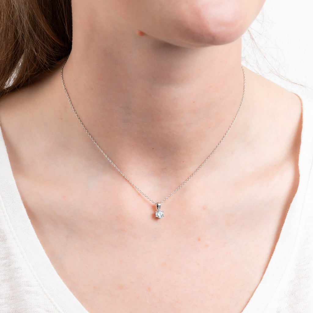 Diamonfire Six Claw Carat Pendant – Sterling Silver Zirconia Necklace